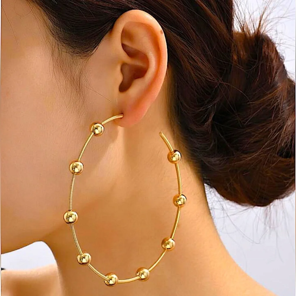 Gold Ball Beaded Hoop Earrings